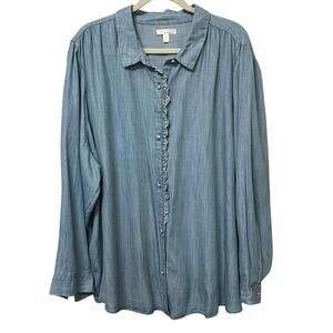 Lauren Conrad Women’s Plus Size 4X Chambray‎ Button Up Top Eyelet Cottagecore